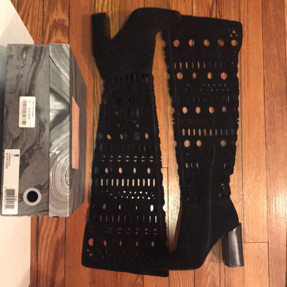 Jeffery cambell black suede knee high boots